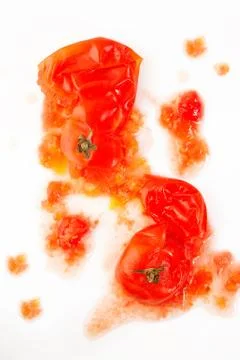 Splattered tomato on white background Foto stock