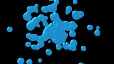 Splattering Blue Paint Blobs Pouring Towards Camera on Black Background. Stock Footage 333547615