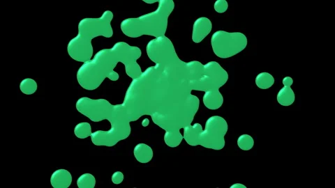 Splattering Green Paint Blobs Pouring Towards Camera on Black Background. Stock Footage 333547680
