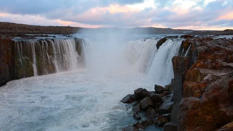 Splendi summer view of Selfoss Waterfall, Jokulsargljufur National Park. Stock Footage 123346667