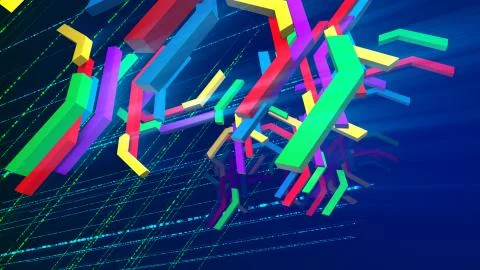 Splendid 3d illustration of soaring down multicolored technical bars having z Ilustración de archivo