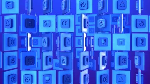 Splendid 3d illustration of various multiscreen pc rotation icons of common e Stock Illustration