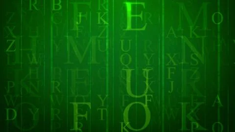 A splendid 3d rendering of falling English letters in the light green backgro Stock Illustration