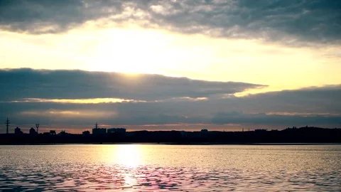 Splendid backlit clouds in gorgeous sky over river Stock Footage 71218559