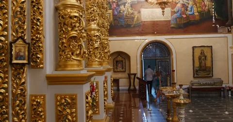 Splendid Columns With Impressive Molding and Engraving of the Great Church of Stock Footage 52821584