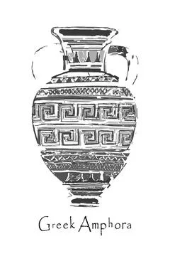 Splendid greek amphora featuring drummers on postage stamp Illustration