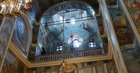 Splendid High Ceilings, Beautiful Arcs and Columns in the Great Church of the Stock Footage 52821000