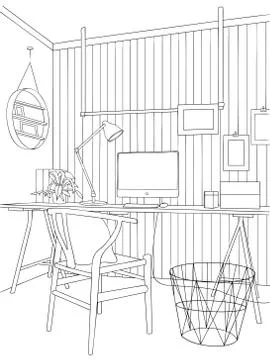 Splendid Scandinavian Workspace Design Stock Illustration