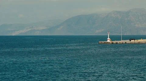 Splendid view to lighthouse and mediterranian sea. Motion effect. Stock Footage 64571956