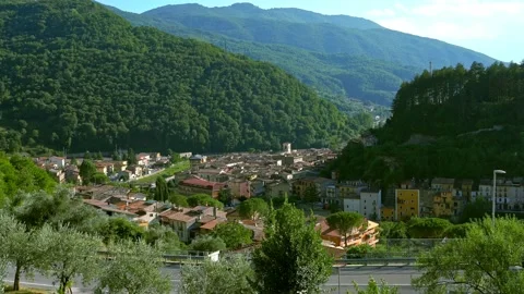 Splendid view of the Valle di Corno, with Antrodoco controlling the access Stock Footage 143956043