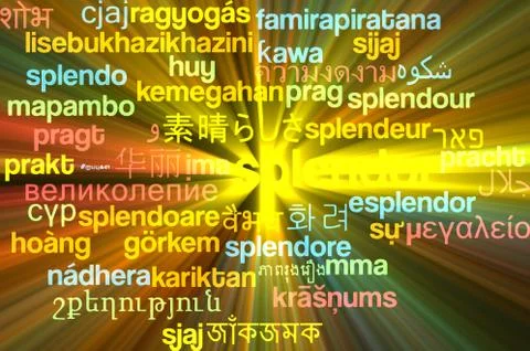 Splendor multilanguage wordcloud background concept glowing Stock Illustration