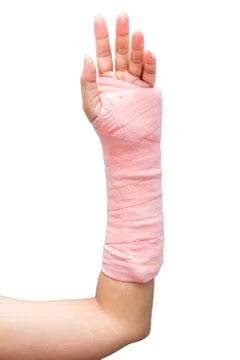 Splint,broken bone,broken hand isolate on white background Stock Photos