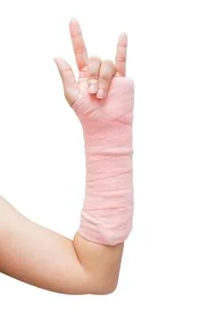 Splint,broken bone,broken hand isolate on white background Stock Photos