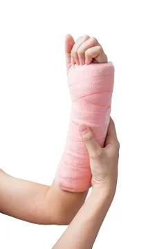 Splint,broken bone,broken hand isolate on white background Stock Photos