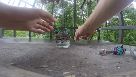 Splinters of broken glass on the balcony Stock-Footage 97598048
