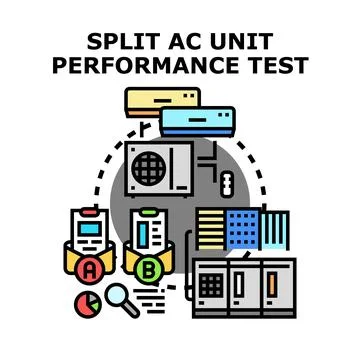 Split ac unit performance testing and analysis illustration Stock Illustration