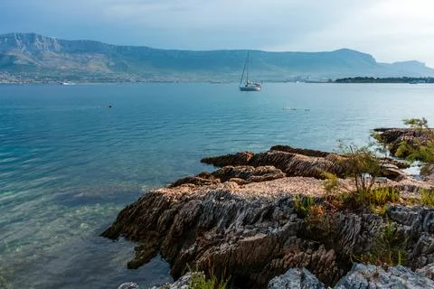 Split, Adriatic coast in Croatia, dramatic sky, seascape Stock Photos