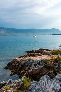 Split, Adriatic coast in Croatia, dramatic sky, seascape Stock Photos