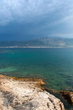 Split, Adriatic coast in Croatia, dramatic sky, seascape Stock Photos