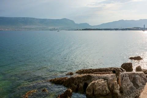 Split, Adriatic coast in Croatia, dramatic sky, seascape Stock Photos