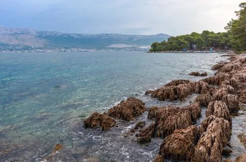 Split, Adriatic coast in Croatia, dramatic sky, seascape Stock Photos