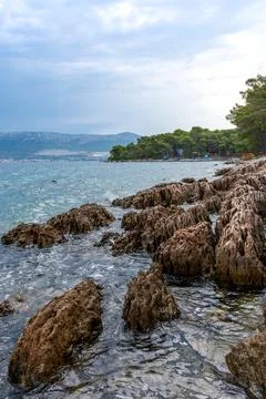 Split, Adriatic coast in Croatia, dramatic sky, seascape Stock Photos