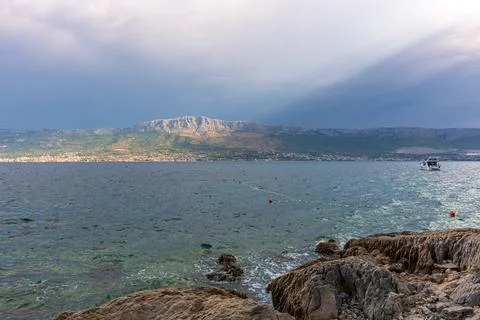 Split, Adriatic coast in Croatia, dramatic sky, seascape Stock Photos