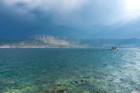 Split, Adriatic coast in Croatia, dramatic sky, seascape Stock Photos