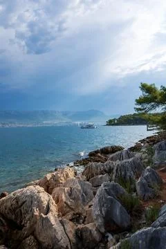 Split, Adriatic coast in Croatia, dramatic sky, seascape Stock Photos