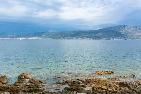 Split, Adriatic coast in Croatia, dramatic sky, seascape Stock Photos