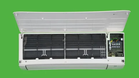 Split of the air conditioner open with the terminal block in view Stock Footage 149318780