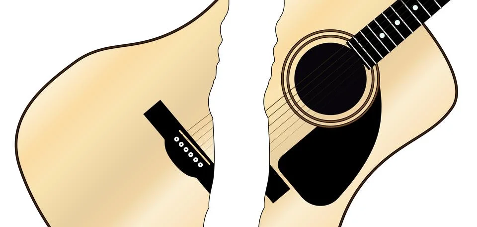Split And Broken Maple Acoustic Guitar Stock Illustration