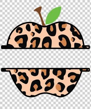 Split Apple With Leopard Print Pattern stem leaf patterned Stock Illustration