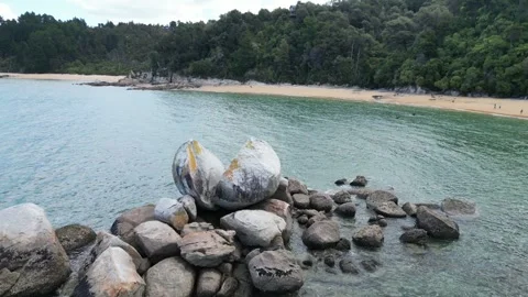 Split Apple Rock Orbit Shot – New Zealand Stock Footage 303284196