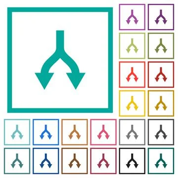 Split arrows down flat color icons with quadrant frames Illustrazione stock