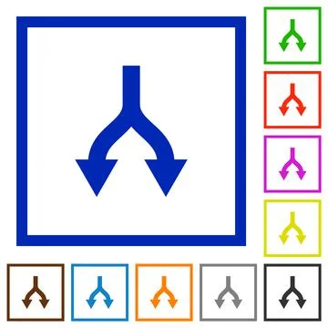Split arrows down flat framed icons 스톡 일러스트