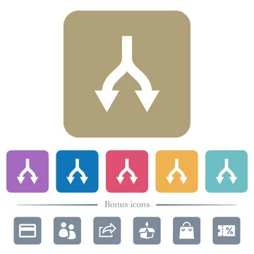 Split arrows down flat icons on color rounded square backgrounds Illustrazione stock