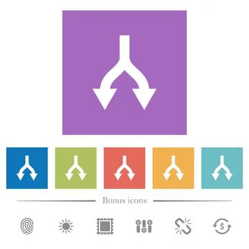 Split arrows down flat white icons in square backgrounds Illustrazione stock