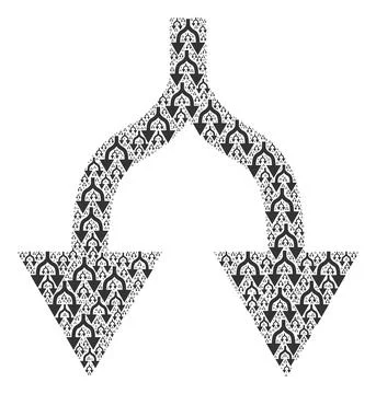 Split Arrows Down Fractal Composition of Itself Icons Stock Illustration