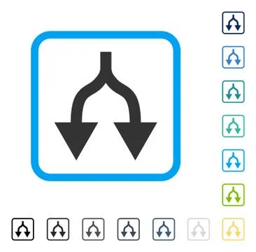 Split Arrows Down Framed Vector Icon Stock Illustration