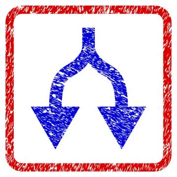 Split Arrows Down Grunge Framed Icon 스톡 일러스트