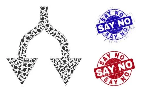 Split Arrows Down Mosaic of Fractions with Say No Distress Stamps Stock Illustration