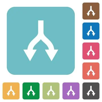 Split arrows down rounded square flat icons Stock Illustration