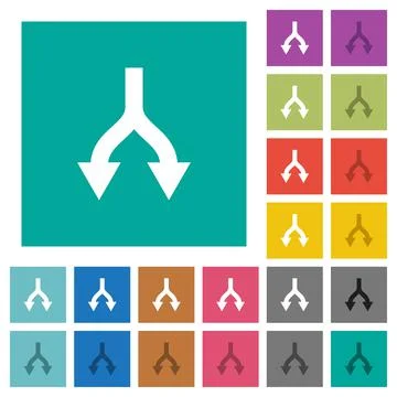 Split arrows down square flat multi colored icons Stock Illustration