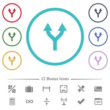 Split arrows up flat color icons in circle shape outlines 스톡 일러스트