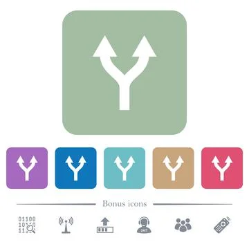 Split arrows up flat icons on color rounded square backgrounds Illustrazione stock