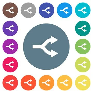 Split arrows flat white icons on round color backgrounds 스톡 일러스트