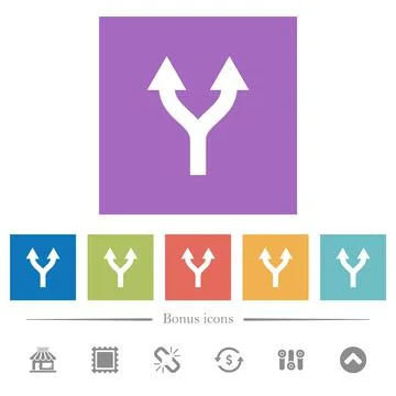 Split arrows up flat white icons in square backgrounds 库存插图