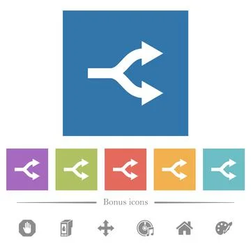 Split arrows flat white icons in square backgrounds Stock Illustration