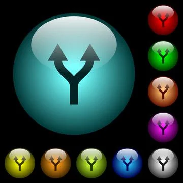 Split arrows up icons in color illuminated glass buttons 스톡 일러스트